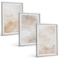 BILDER SET 3er Set - 40x60 cm Silberner Rahmen - Aquarell-Pastellblätter - Silberfarben, Kunststoff (40/60cm) - TULUP