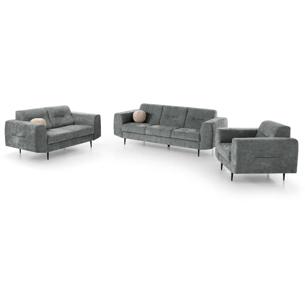 SITZGARNITUR Venezia mit Metallbeinen, dunkelgrau - Dunkelgrau/Schwarz, Holzwerkstoff/Metall (233/85/94cm) - Beautysofa
