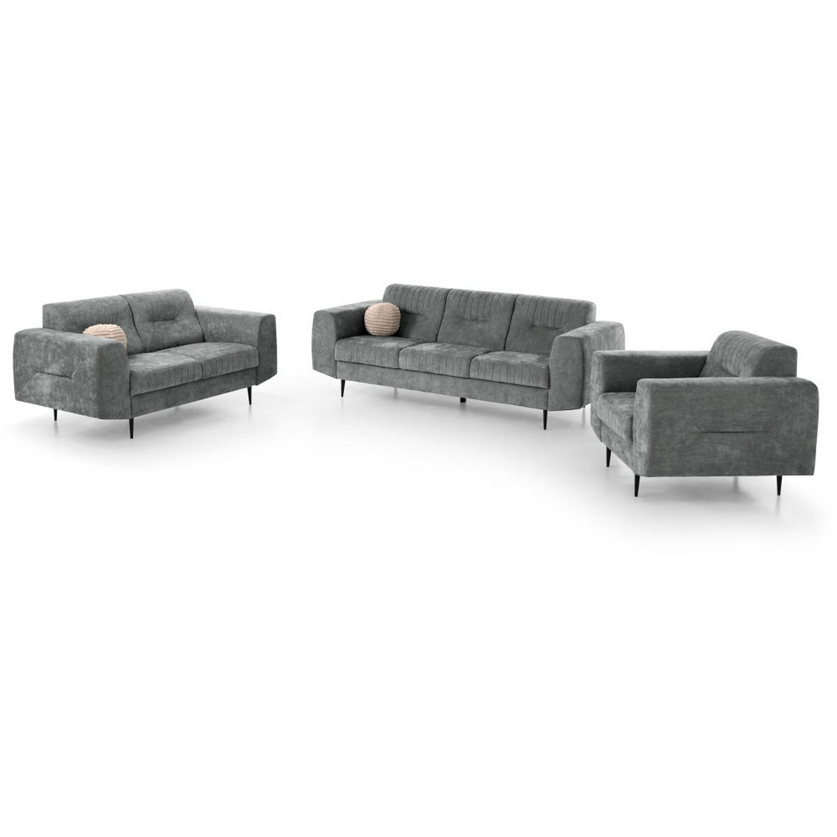 SITZGARNITUR Venezia mit Metallbeinen, dunkelgrau - Dunkelgrau/Schwarz, Holzwerkstoff/Metall (233/85/94cm) - Beautysofa