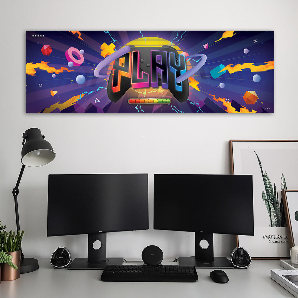 WANDBILD spielsymbole - Multicolor, Textil (90/30cm) - Feeby