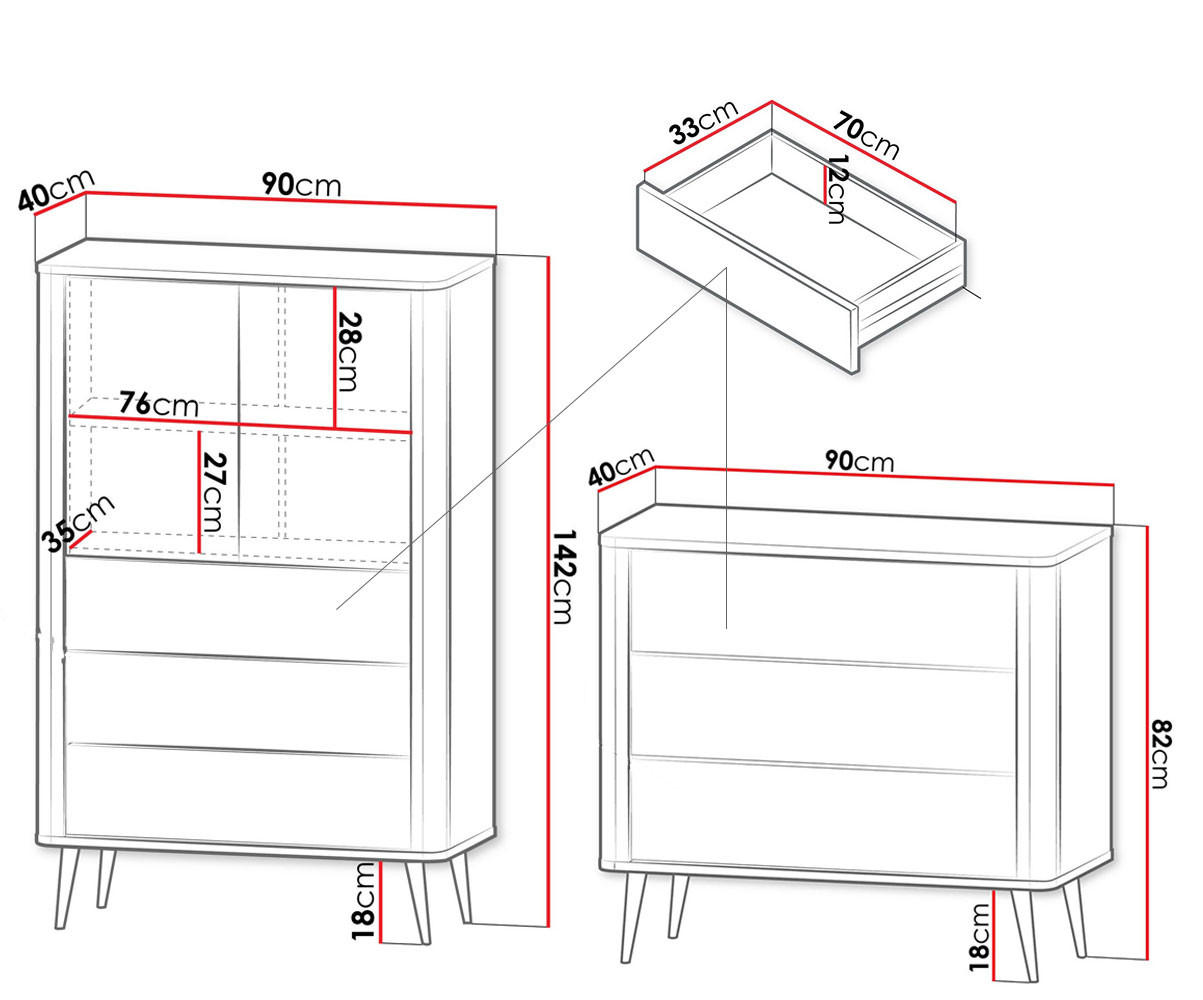 Thumbnail - Feldmann-Wohnen Wohnzimmer-Set, Beige, Grau, Holz, 1 Fächer, 6 Schubladen, 180x163x40 cm, Wohnzimmer, Wohnwände, Wohnwan...