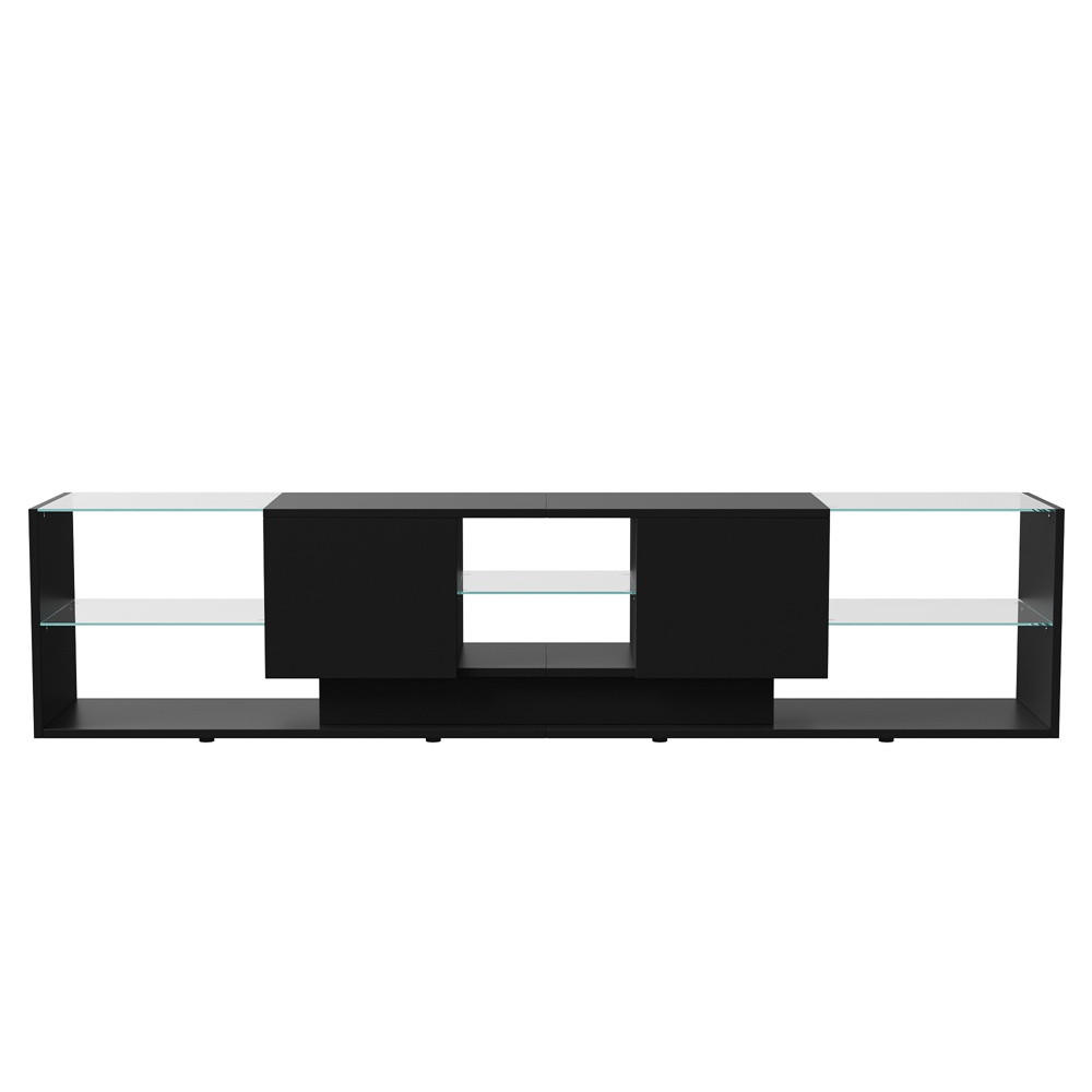 TV-LOWBOARD 200 cm - mit LED-Beleuchtung und Glasablage - Hochglanz Schwarz - Schwarz, Holzwerkstoff (35/45/200cm) - DELFA