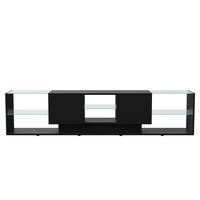 TV-LOWBOARD 200 cm - mit LED-Beleuchtung und Glasablage - Hochglanz Schwarz - Schwarz, Holzwerkstoff (35/45/200cm) - DELFA