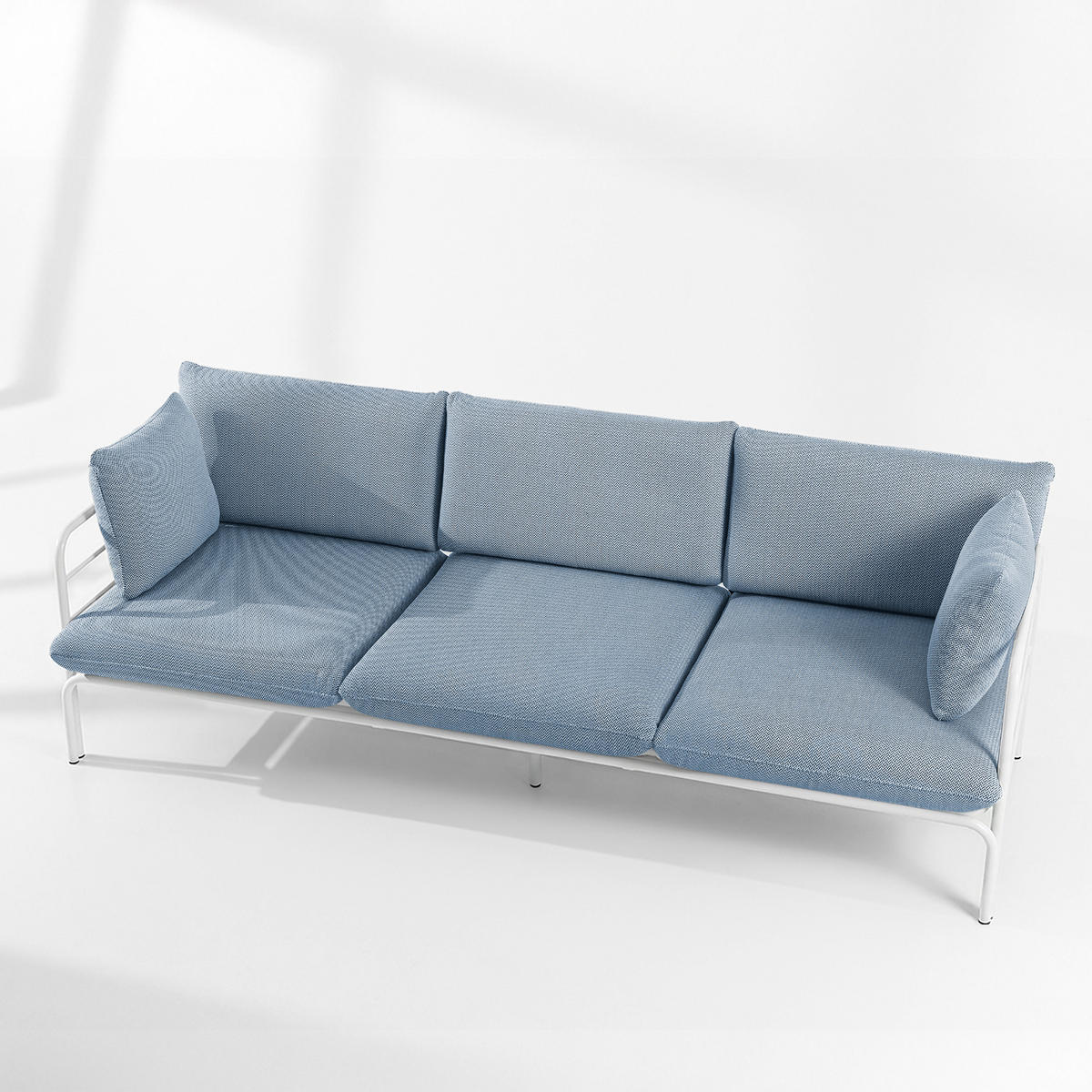 GARTENSOFA RAMBE 3-Personen mit Kissen, Weiß - Blau/Weiß, Textil/Metall (225/80/80cm) - KONSIMO®