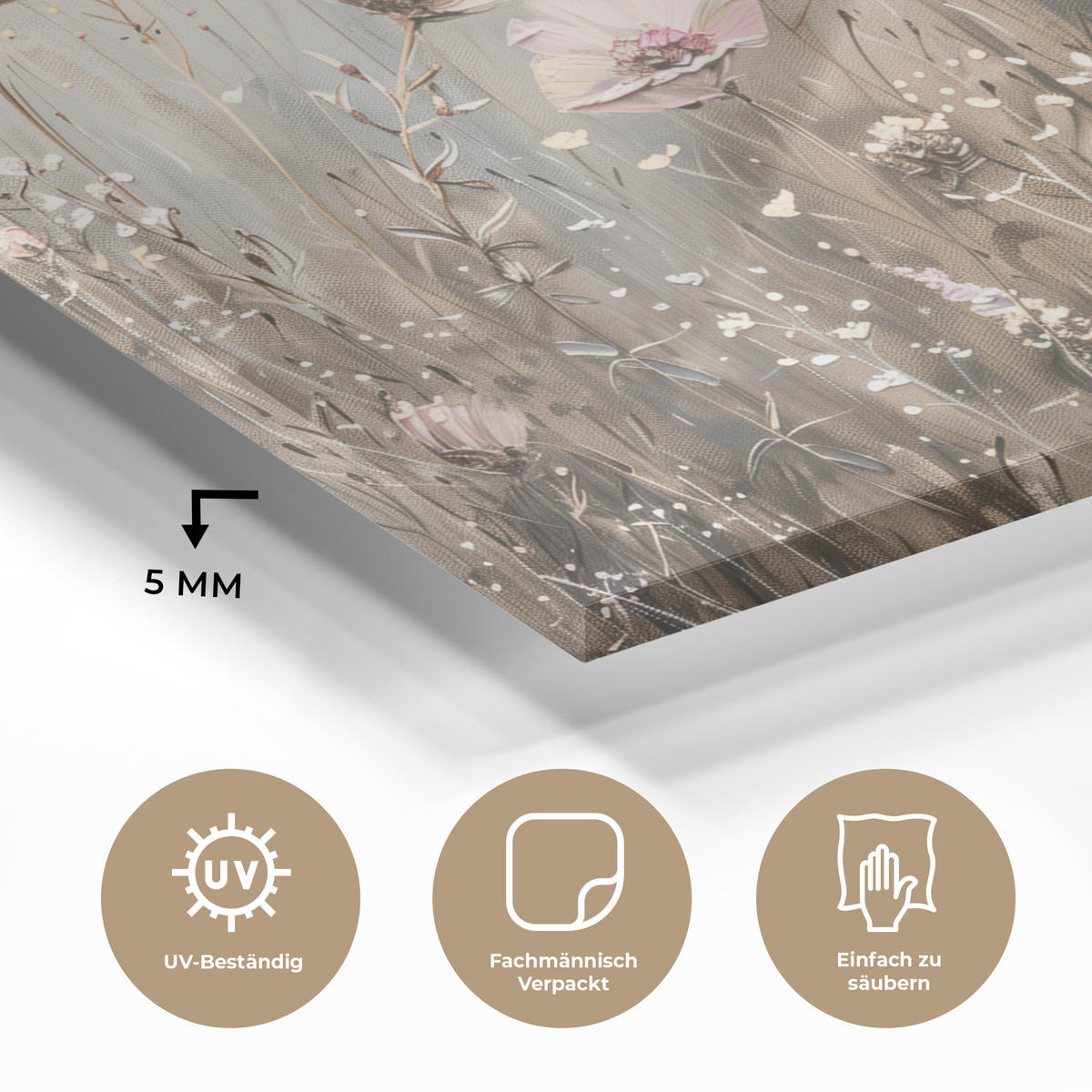 ACRYLGLASBILD Blumen - Rosa - Modern - Beige 120x80 cm - Beige, Glas (120/80cm) - MuchoWow