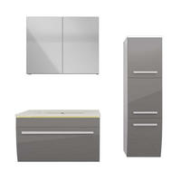 BADMÖBEL Set Gently 3 V2-R Weiß/Grau Badezimmermöbel Badspiegel Waschtisch 70 cm mit 1x 5W LED / Energiebox - Grau, Glas/Kunststoff (46/40/70cm) - AcquaVapore by Sandra Jentho
