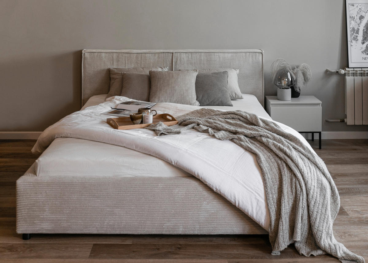 POLSTERBETT Farese Grau-beige Cordbezug 140 cm - Greige, Textil (140/200cm) - Selsey