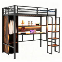 HOCHBETT 90/200 cm aus Metall und MDF mit Schreibtisch und Kleiderschrank Schwarz - Schwarz, Holzwerkstoff (90/200cm) - Modenvie