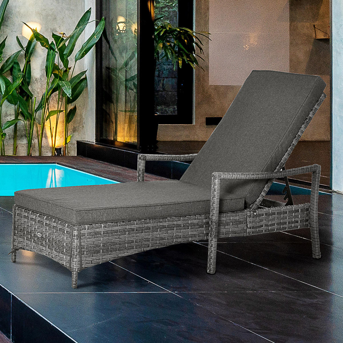 SONNENLIEGE Polyrattan, Grau - Grau, Metall (72/52.5/192cm) - Outsunny