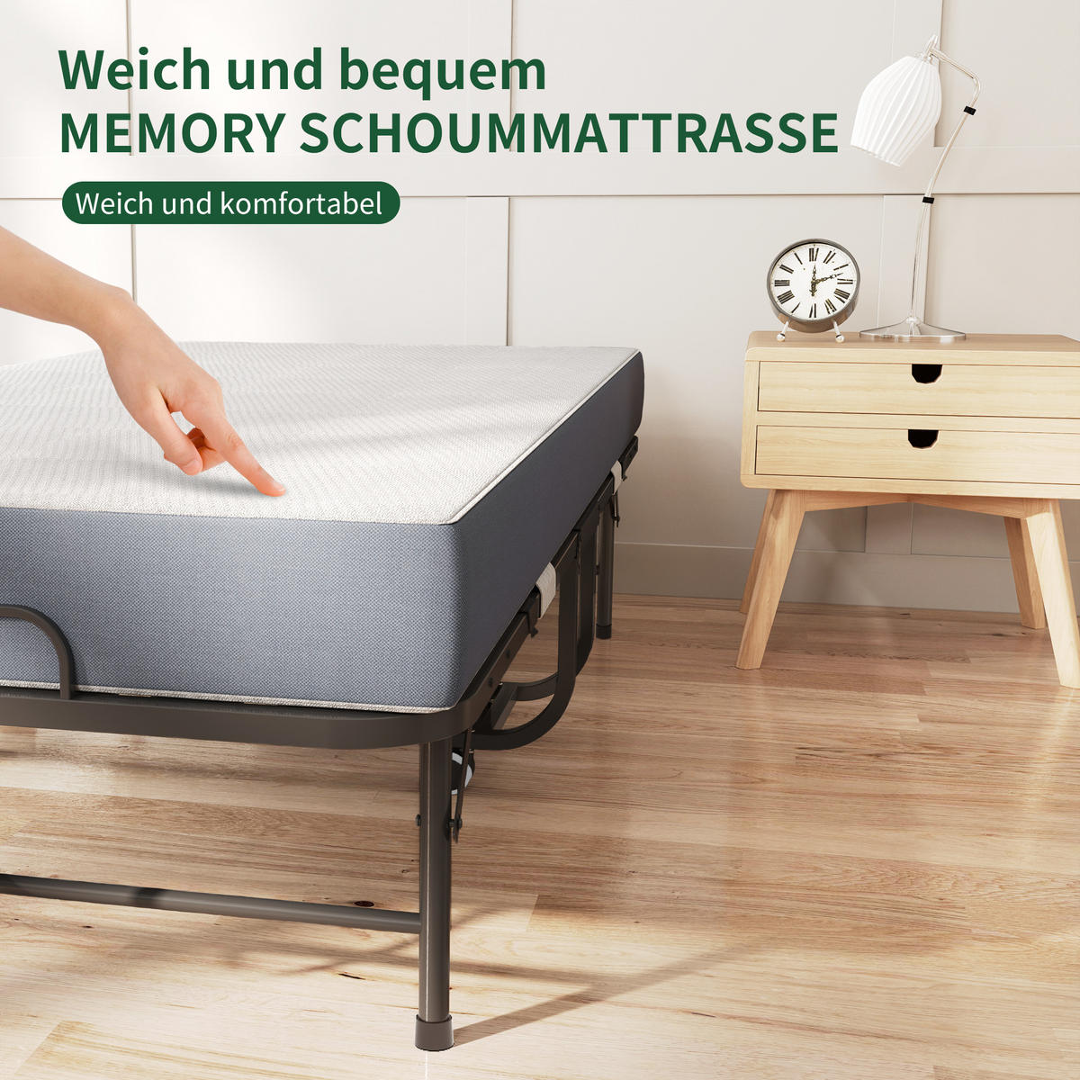 KLAPPBETT auf Rollen 80x190 cm Metall Schwarz inkl. Matratze - Schwarz, Metall (80/190cm) - Meubliv