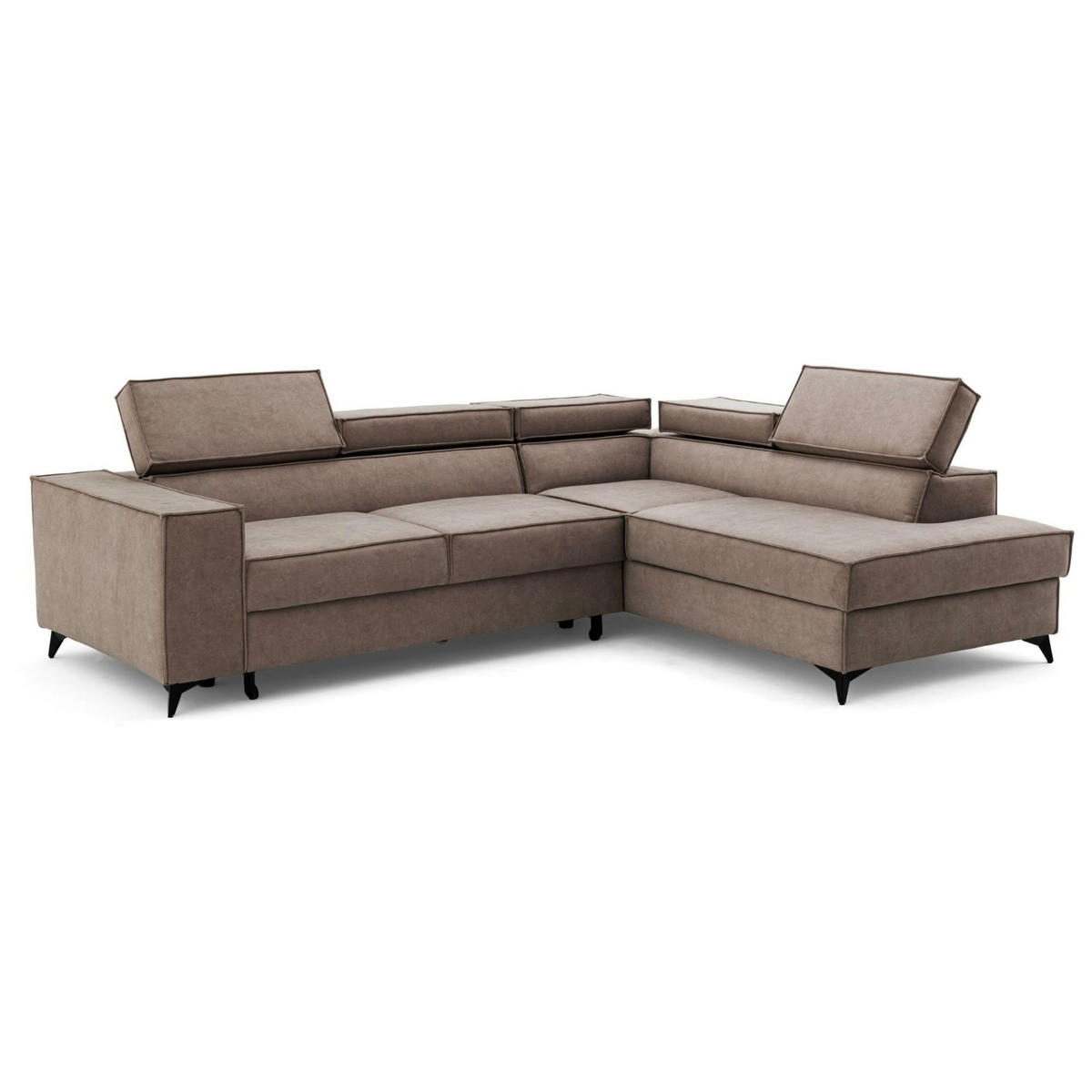 ECKSOFA PURE L Rechts mit Schlaffunktion 127x199 Velours Beige - Beige/Schwarz, Holz/Textil (204/281cm) - Muffo