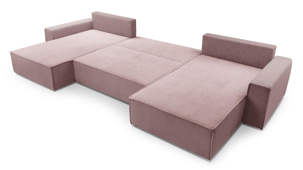 WOHNLANDSCHAFT Cedria Lavendel 389/145/85 cm mit Schlaffunktion - Hellrosa/Schwarz, Kunststoff/Textil (389/85/145cm) - AX Living
