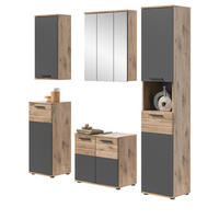 BADMÖBEL-SET Eiche, grau 5-teilig 164 cm mit Soft-Close, Badezimmermöbel - Eichefarben/Schwarz, Glas/Holzwerkstoff (164/190/34cm) - Inn.Furn