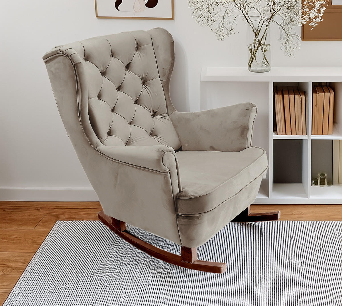 SCHAUKELSESSEL mit gepolstertem Sitz und Armlehnen, 102x81x95 cm, Grau_29842 - Alufarben/Braun, Holz/Textil (81/102/95cm) - DomoHome