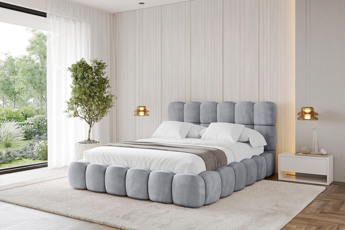 POLSTERBETT mit Bettkasten und Lattenrost, Bett mit Matratze H3/H4 - LEYA 120x200 Hellgrau - Hellgrau, Holzwerkstoff/Textil (120/200cm) - ALTDECOR