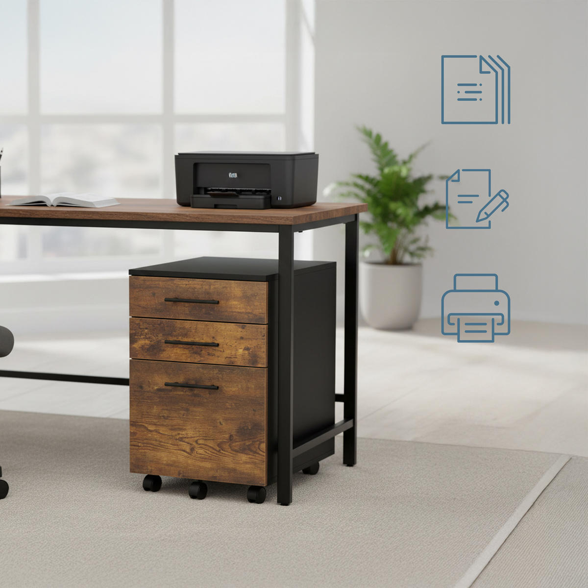 ROLLCONTAINER - Multicolor/Schwarz, Holzwerkstoff/Kunststoff (40/57.5/40cm) - Relaxdays