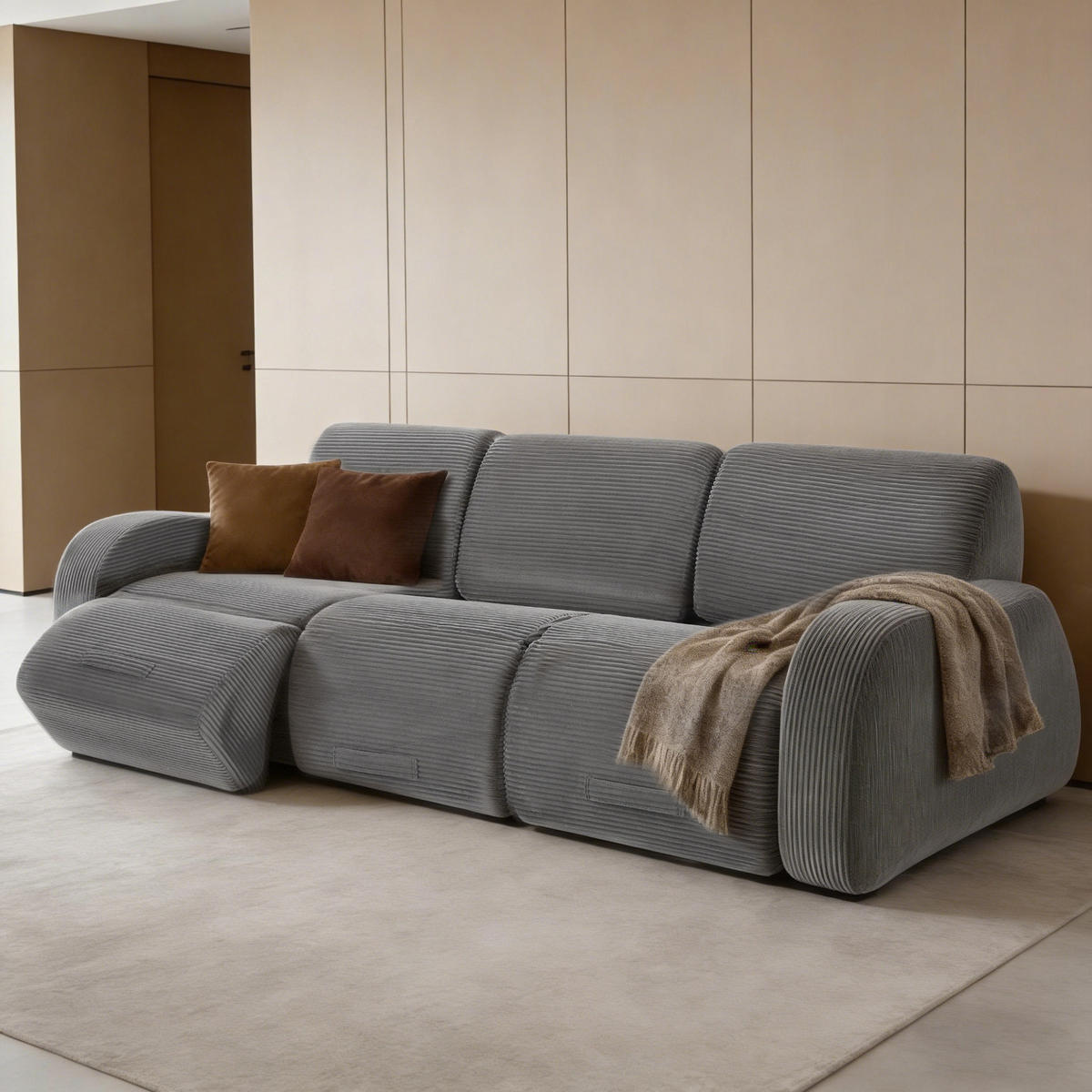 SOFA modular mit Schlaffunktion Cord Grau 3-tlg. - Grau, Kunststoff (115/76/247cm) - Meubliv
