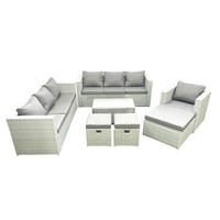 GARTENGARNITUR mit 3-SITZER SOFA,COUCHTISCH Polyrattan Hellgrau-Mix 10-Sitzer - Hellgrau/Grau, Glas/Kunststoff - Fimous