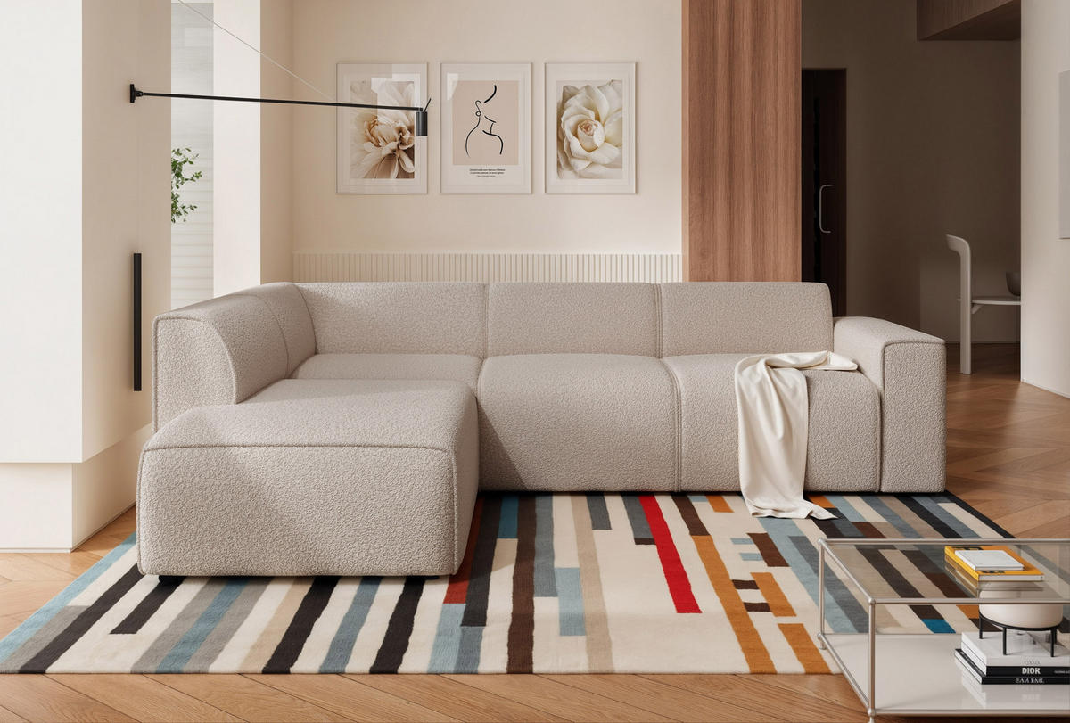 ECKSOFA ZAVO Feiner Mischstoff in Beige - Beige, Holzwerkstoff/Kunststoff (310/218cm) - Idohome