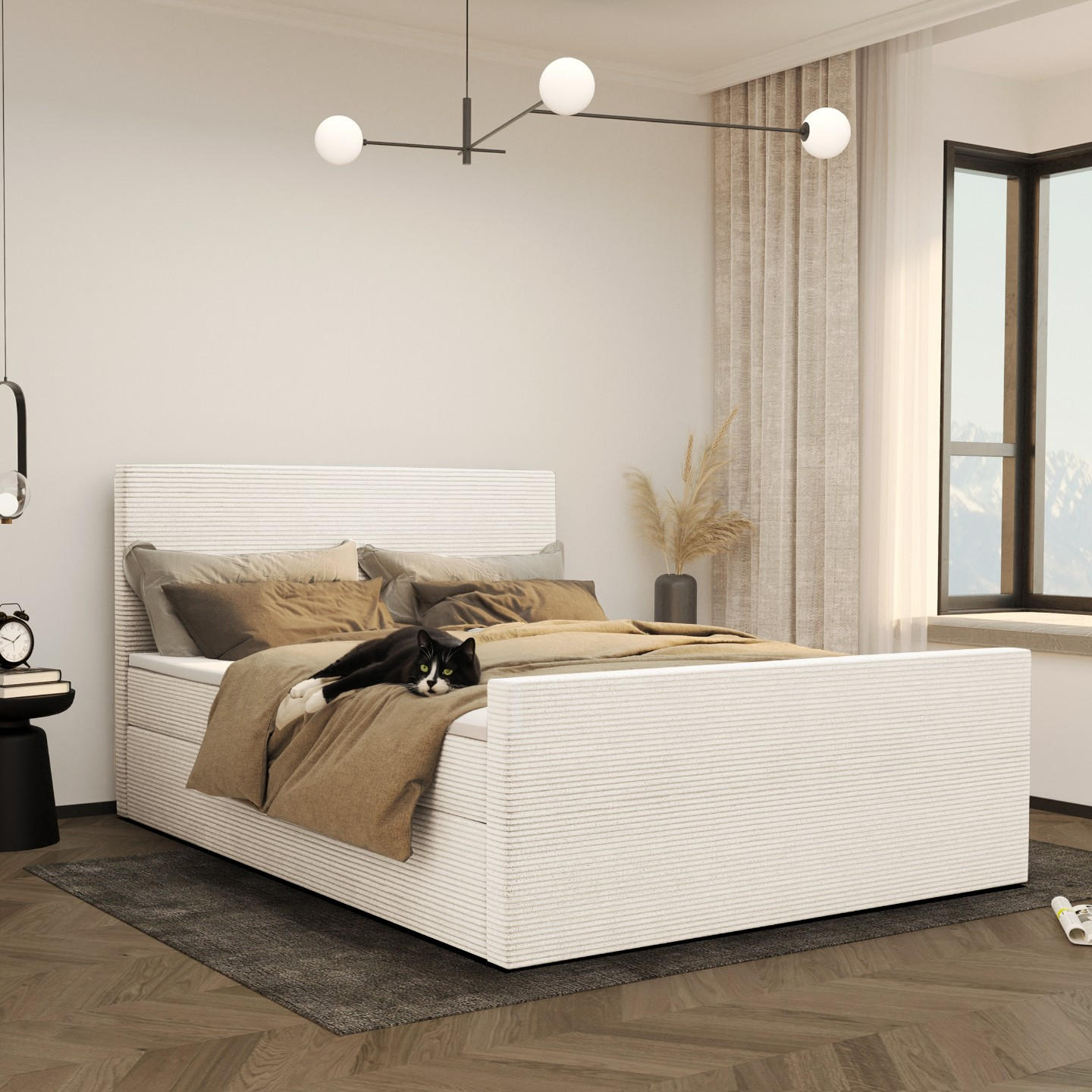 BOXBETT Mit Bettkasten Und Topper VIESTA Stoff Poso Ecru 120x200 cm H3-Bonell - Ecru, Holz/Kunststoff (120/200cm) - Kaiser Möbel