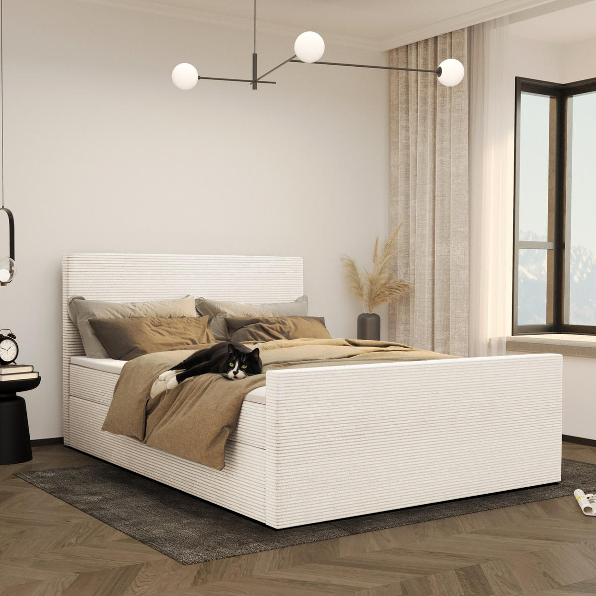 BOXBETT Mit Bettkasten Und Topper VIESTA Stoff Poso Ecru 120x200 cm H3-Bonell - Ecru, Holz/Kunststoff (120/200cm) - Kaiser Möbel