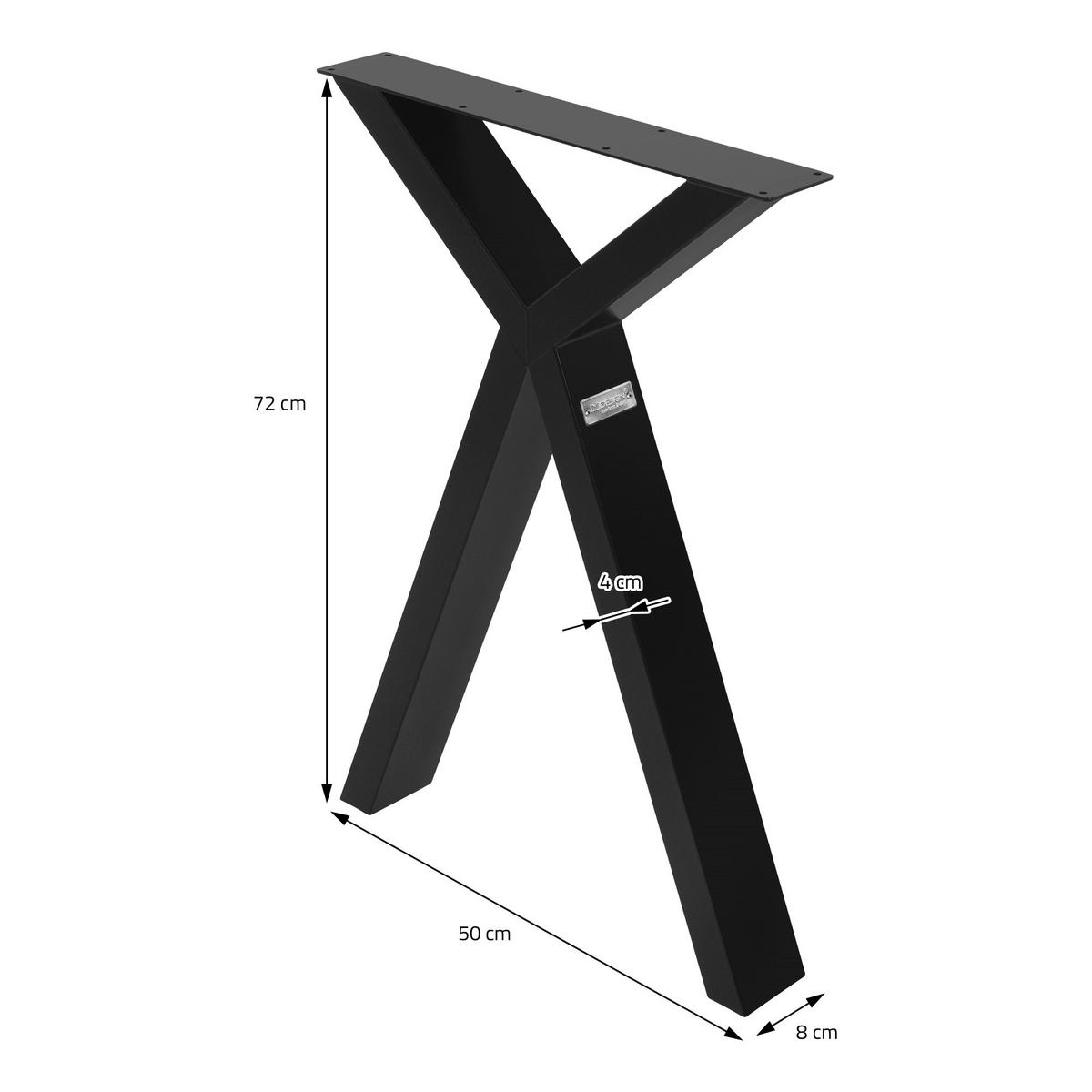TISCHBEINE 2er Set 50xH72 cm X-Form, Schwarz - Schwarz, Metall (50/8/72cm) - ML-DESIGN