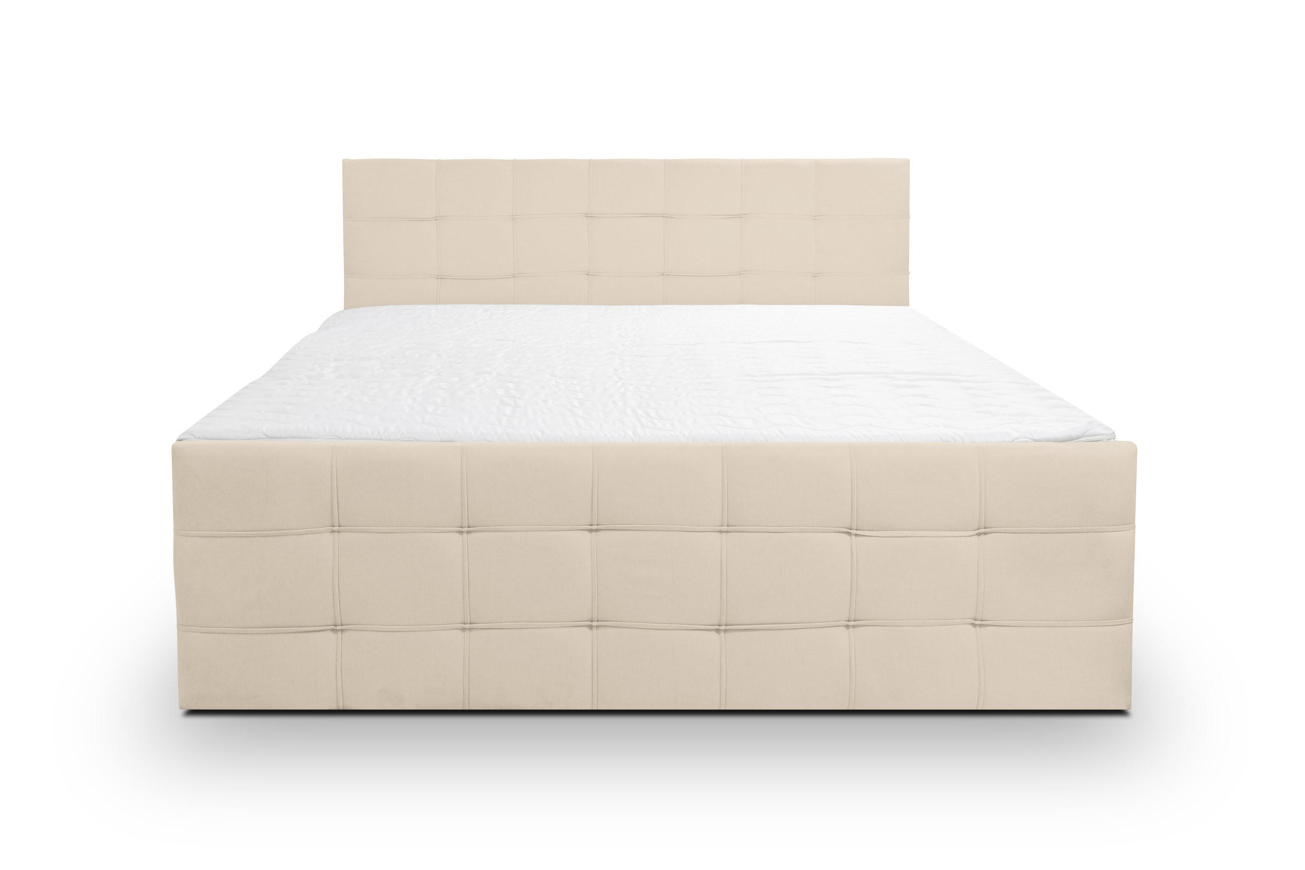 BOXBETT NATALIE mit 2 Bettkästen, 180x200, Farbe: Beige, Velourstoff, mit Bonell-Matratze inkl. Topper - Beige, Holz/Kunststoff (180/200cm) - VENASI MÖBEL