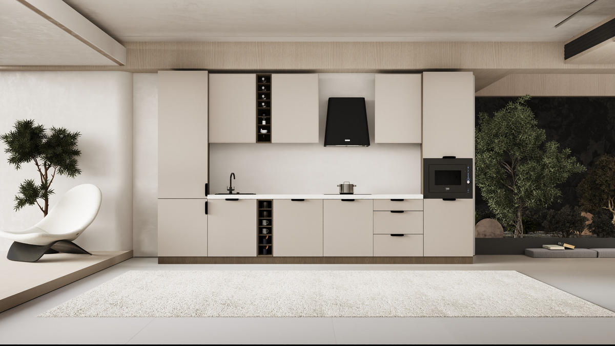 KÜCHENZEILE 360 cm - Sorento KS3-M375 - in Beige / Dunkle Eiche - Eichefarben/Beige, Holz (375/247/58cm)