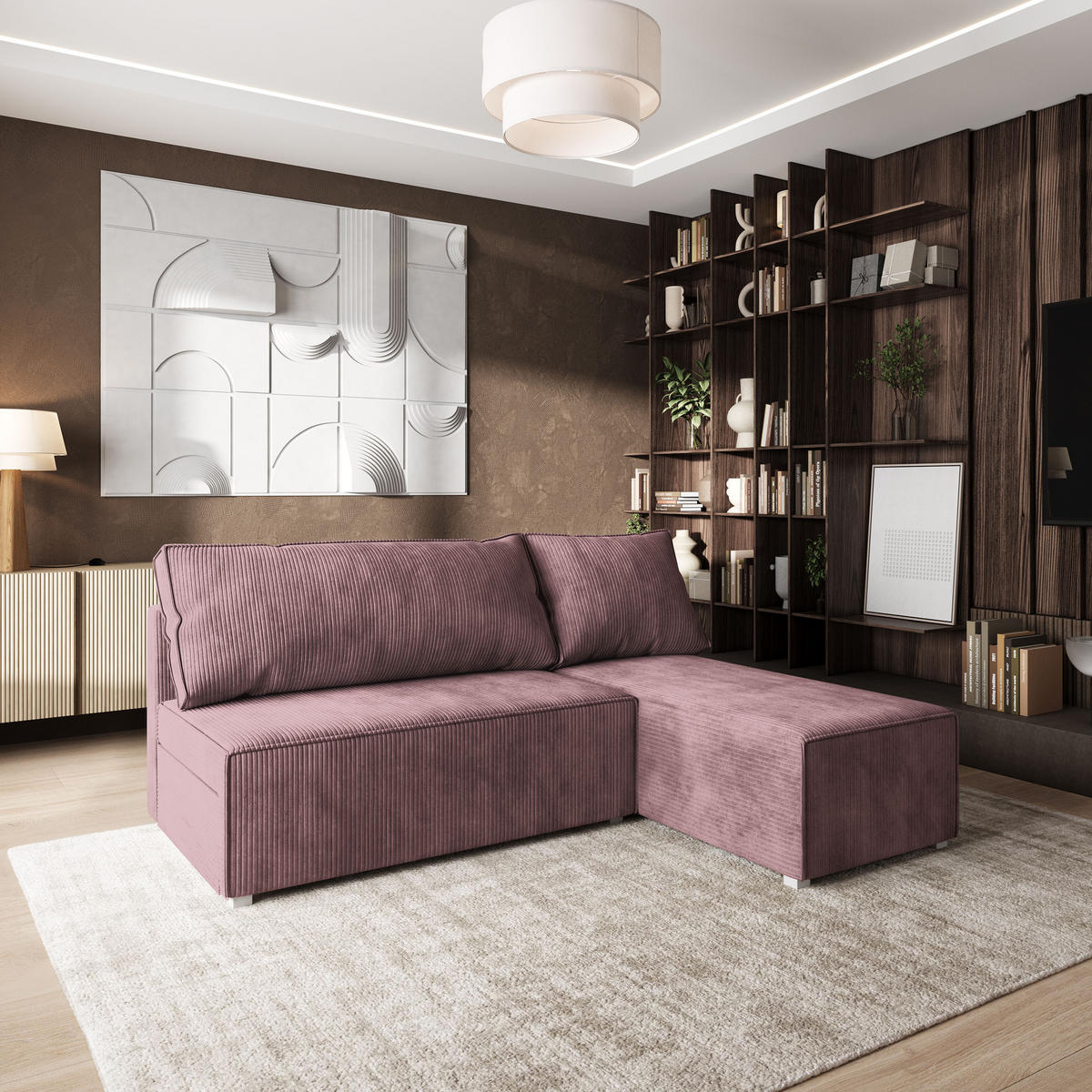 ROHOVÁ SEDAČKA BRISO fialová - šedá/fialová, dřevo/textil (200/140cm) - MASSENO