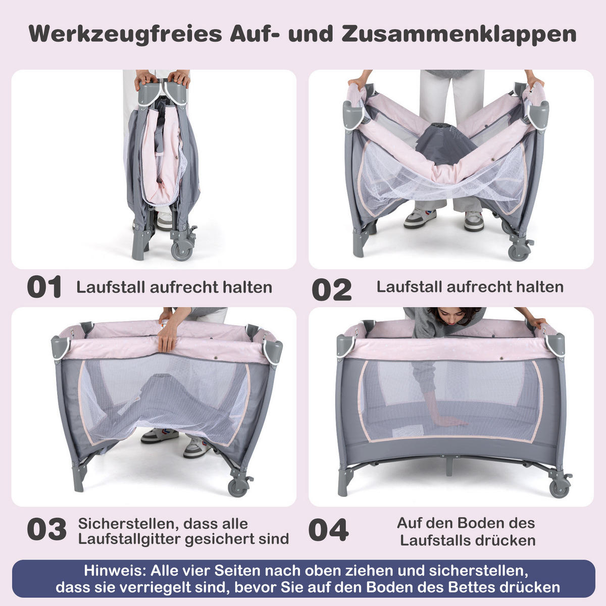 BABYBETT mit Matratze rosa - Pink, Textil - COSTWAY