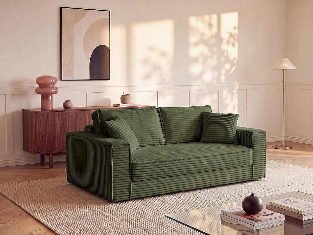 SCHLAFSOFA - 3 Personen - samt - khaki Kitilo - Schlammfarben, Textil (213/85/109cm) - Vente-Unique