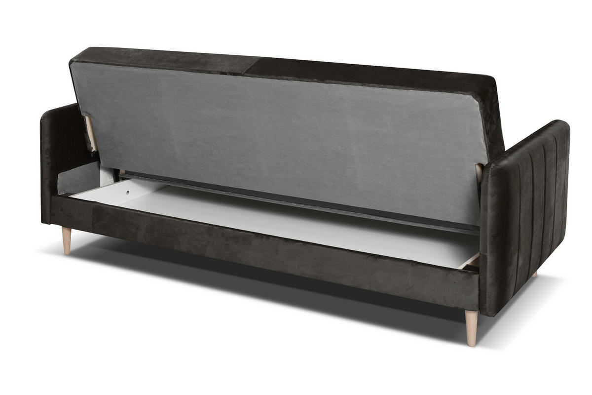 SCHLAFSOFA Vesto Grau Velours - Bettkasten - 207x93 cm - Grau, Holz/Holzwerkstoff (207/93/93cm) - Ravio