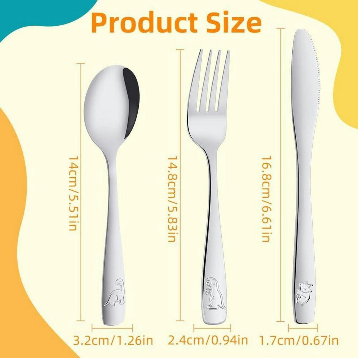 KINDERBESTECK 6-teiliges Set Edelstahl Dinosaurier-Motiv - Silberfarben, Metall