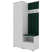 GEPOLSTERT Garderoben-Set Nela I LUX (Weiß + Stoff Trinity 28) - Dunkelgrün/Silberfarben, Holz/Holzwerkstoff (100/187/40cm) - Ravio