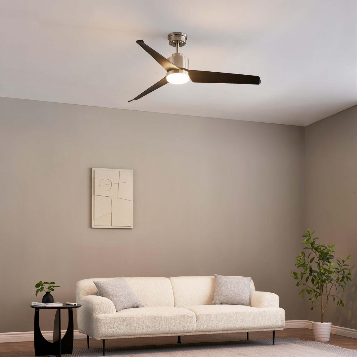 LED-DECKENVENTILATOR Altair, Schwarz und Nickel, 34.5cm - Schwarz, Glas (34/132/34.5cm) - KOSILUM