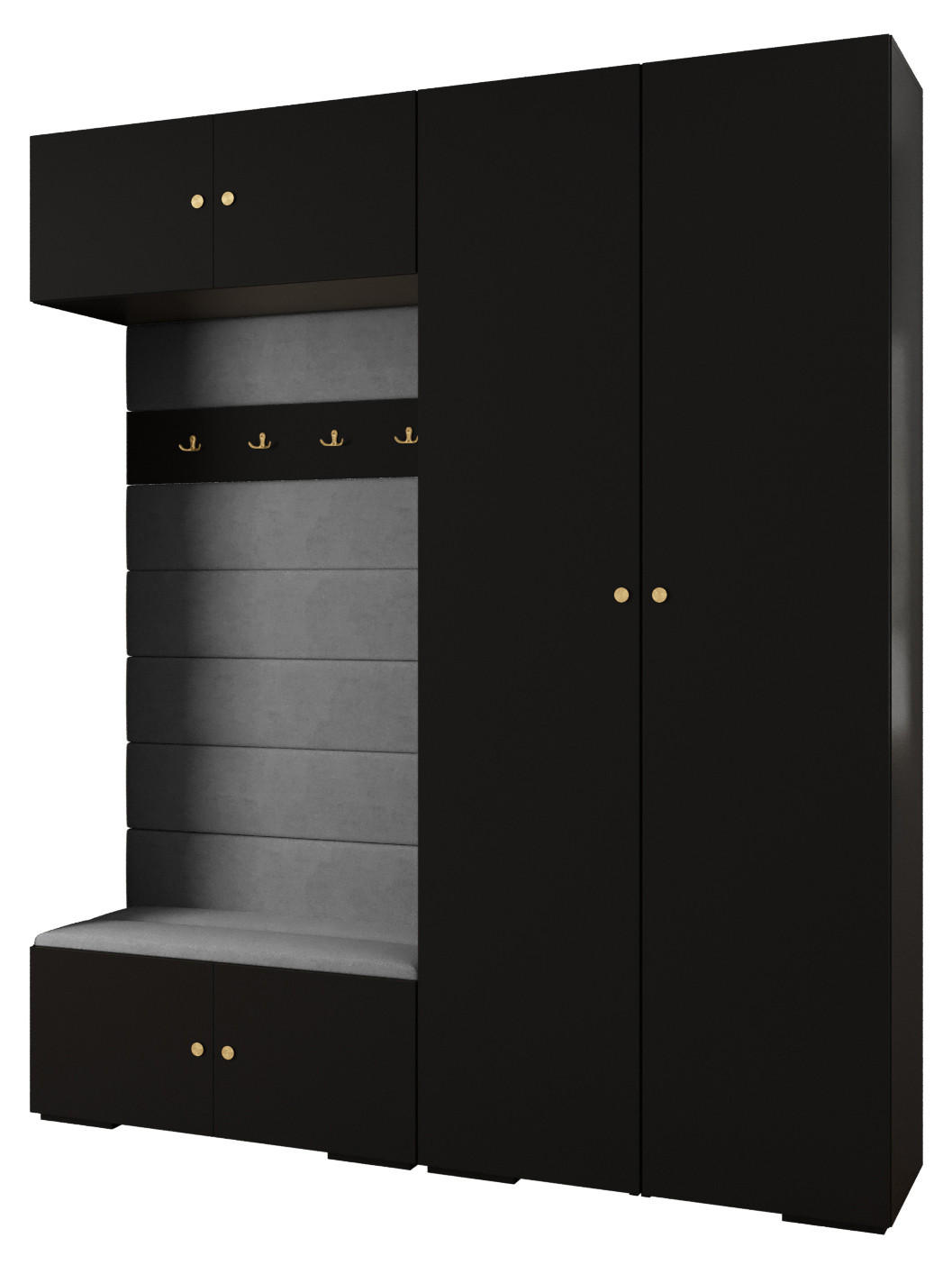 Abiks Möbel Garderoben-Set Schwarz, Grau, Gold 200x236.7x47 cm