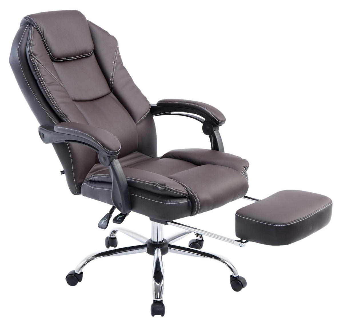CHEFSESSEL Lederlook Braun - Chromfarben/Braun, Textil/Metall (67/114/64cm) - CLP