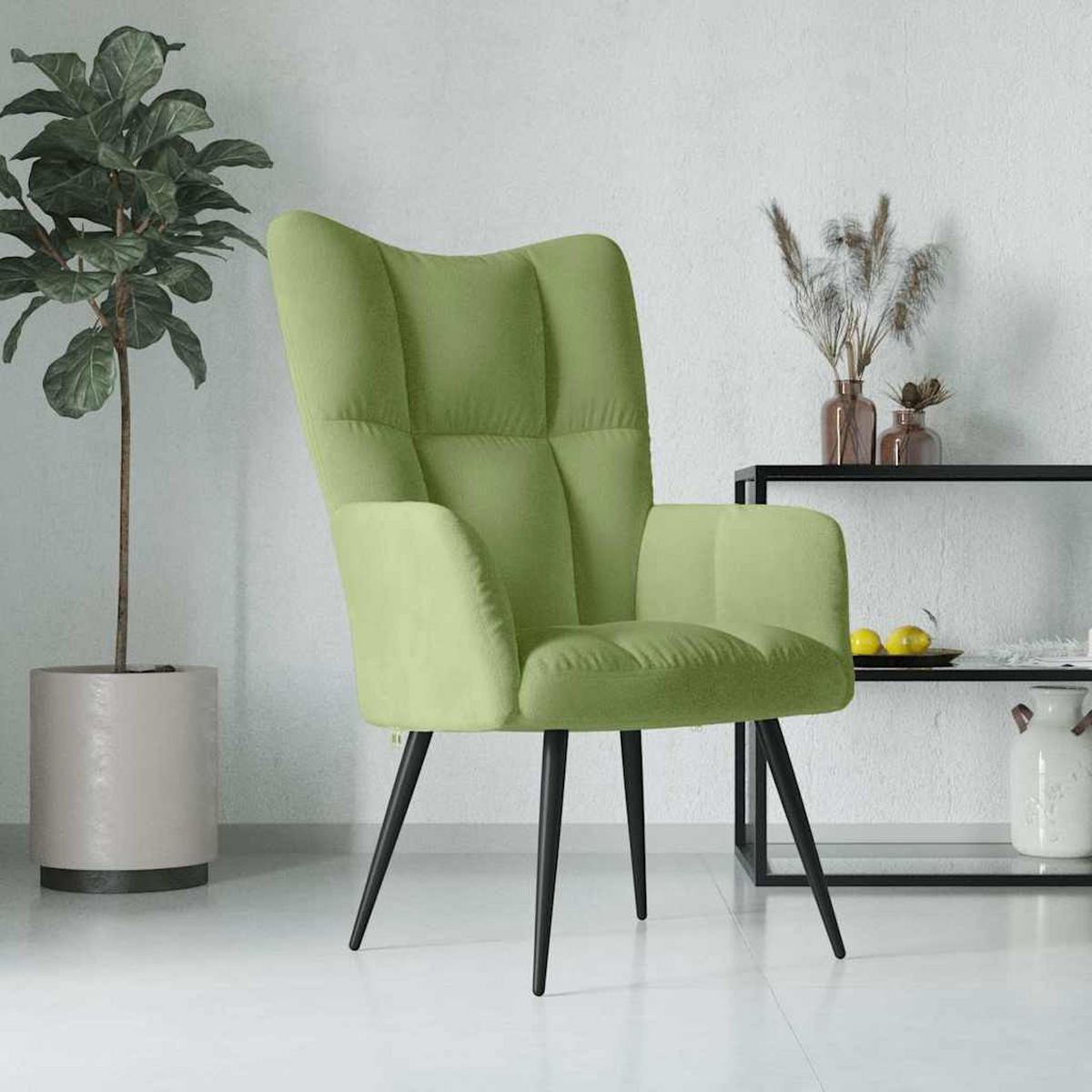 RELAXSESSEL Hellgrün Samt - Grün, Naturmaterialen (70/96.5/61cm) - vidaXL