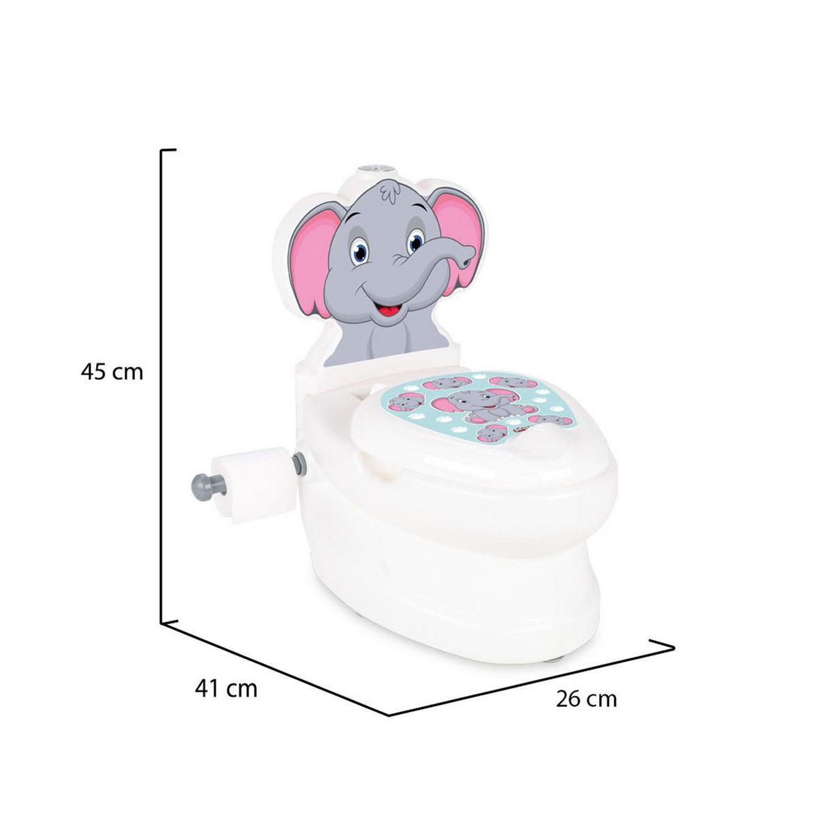 TÖPFCHEN Elefant 07566 Musik weiß Licht, Toilettenpapierhalter, Behälter, Deckel, 5-Punkt-Basis - Weiß, Kunststoff (27/41cm) - Pilsan