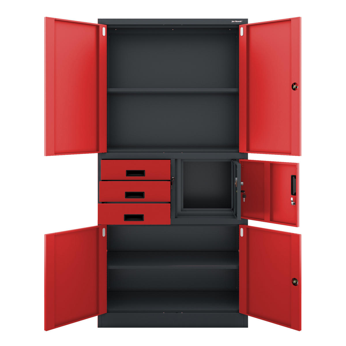 AKTENSCHRANK FILIP II 185x90x40 cm - Anthrazit/Rot, Metall (90/185/40cm) - Jan Nowak