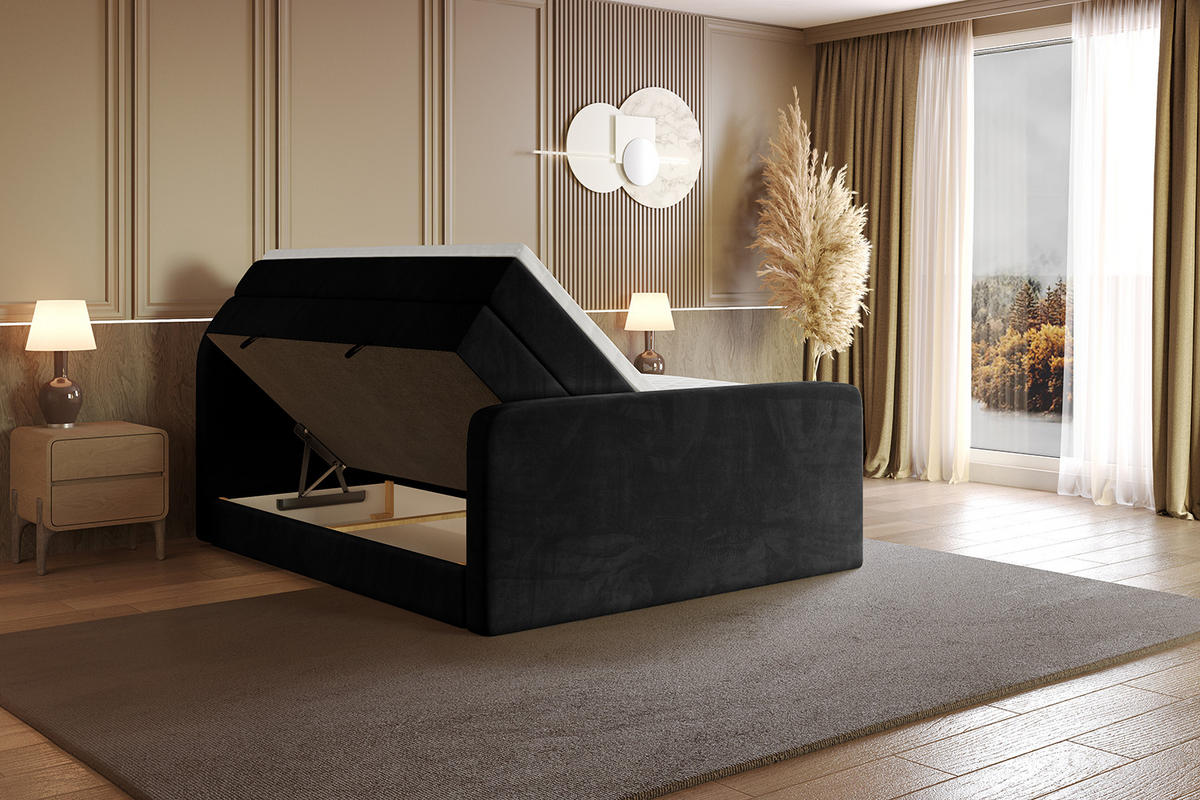 BOXSPRINGBETT mit Matratze und Lattenrost - NOX-Z KING-160x200 - Schwarz Casablanca - Schwarz, Holzwerkstoff (160/200cm) - ALTDECOR