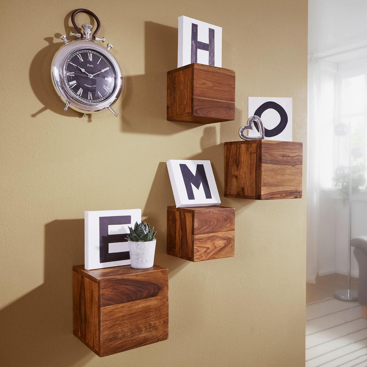 WANDREGAL Massivholz Modern Stil 4er Set Cubes Design verschiedene Größen - Braun, Holz (25/25/25cm) - KADIMA DESIGN