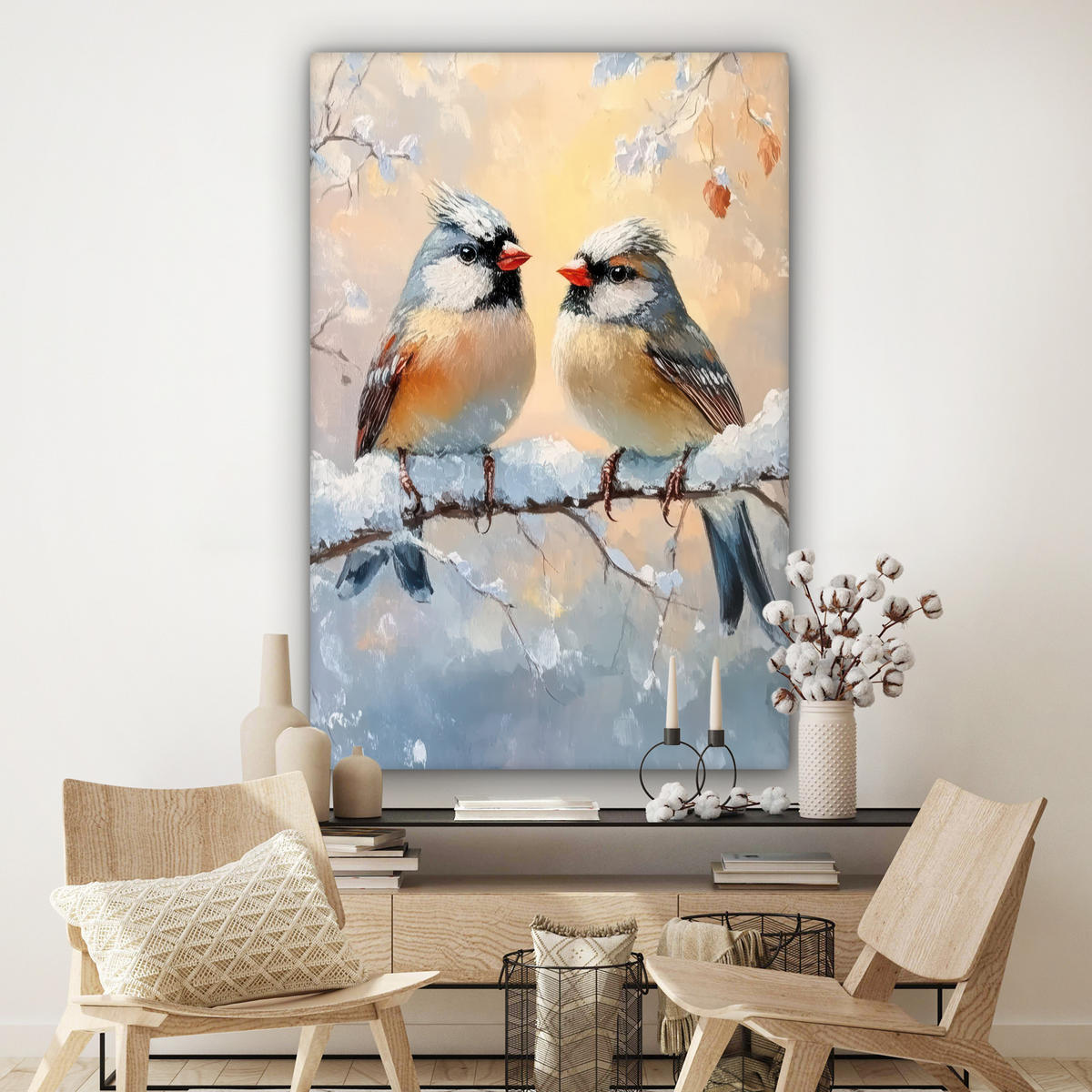 SLIKA NA PLATNU Ptice 90x140 cm - pastelno modra, tekstil (90/140cm) - MuchoWow