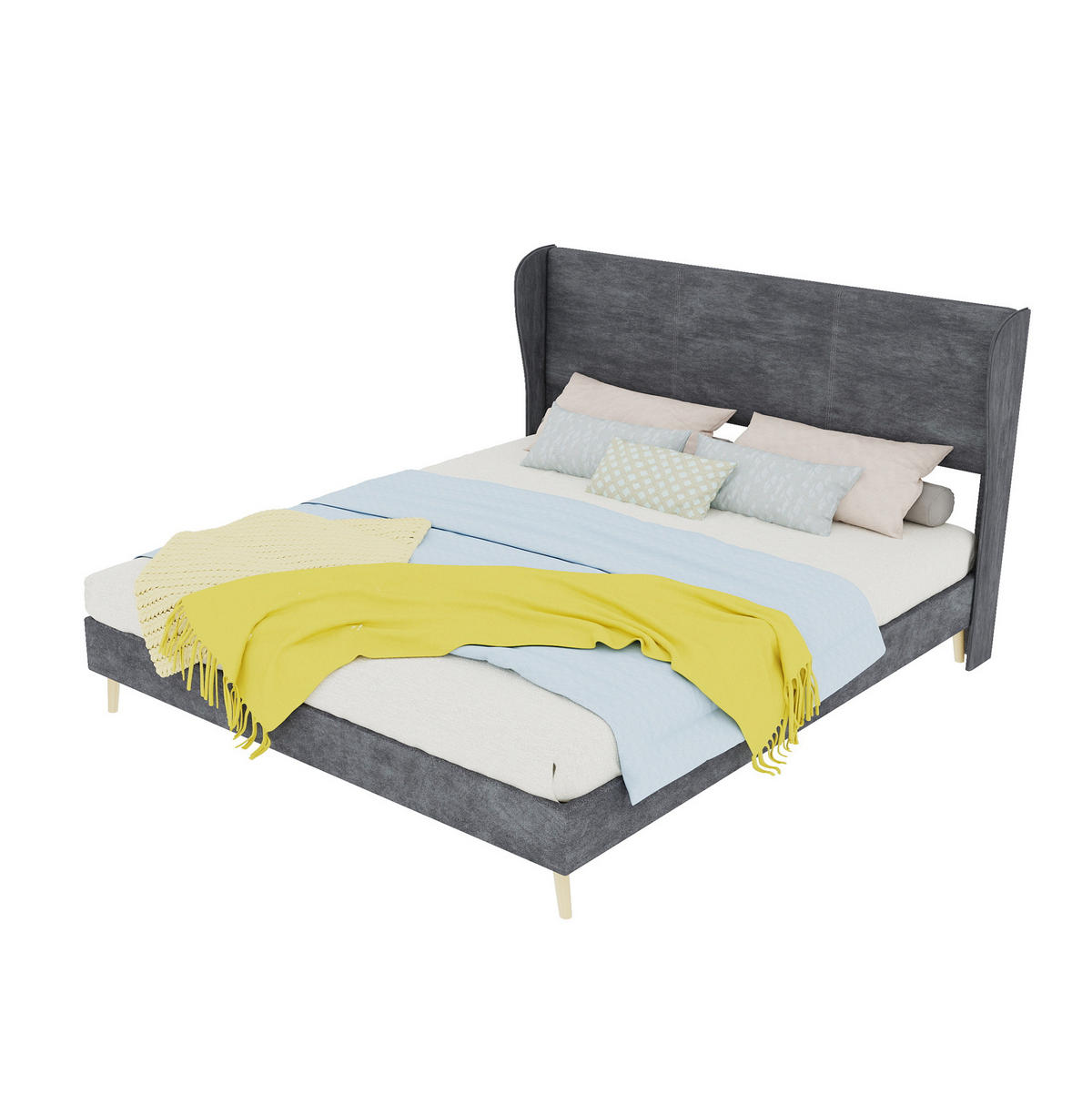 POLSTERBETT 160/200 cm mit gepolstertem Kopfteil und Matratze, Grau - Grau, Textil (160/200cm) - Redom