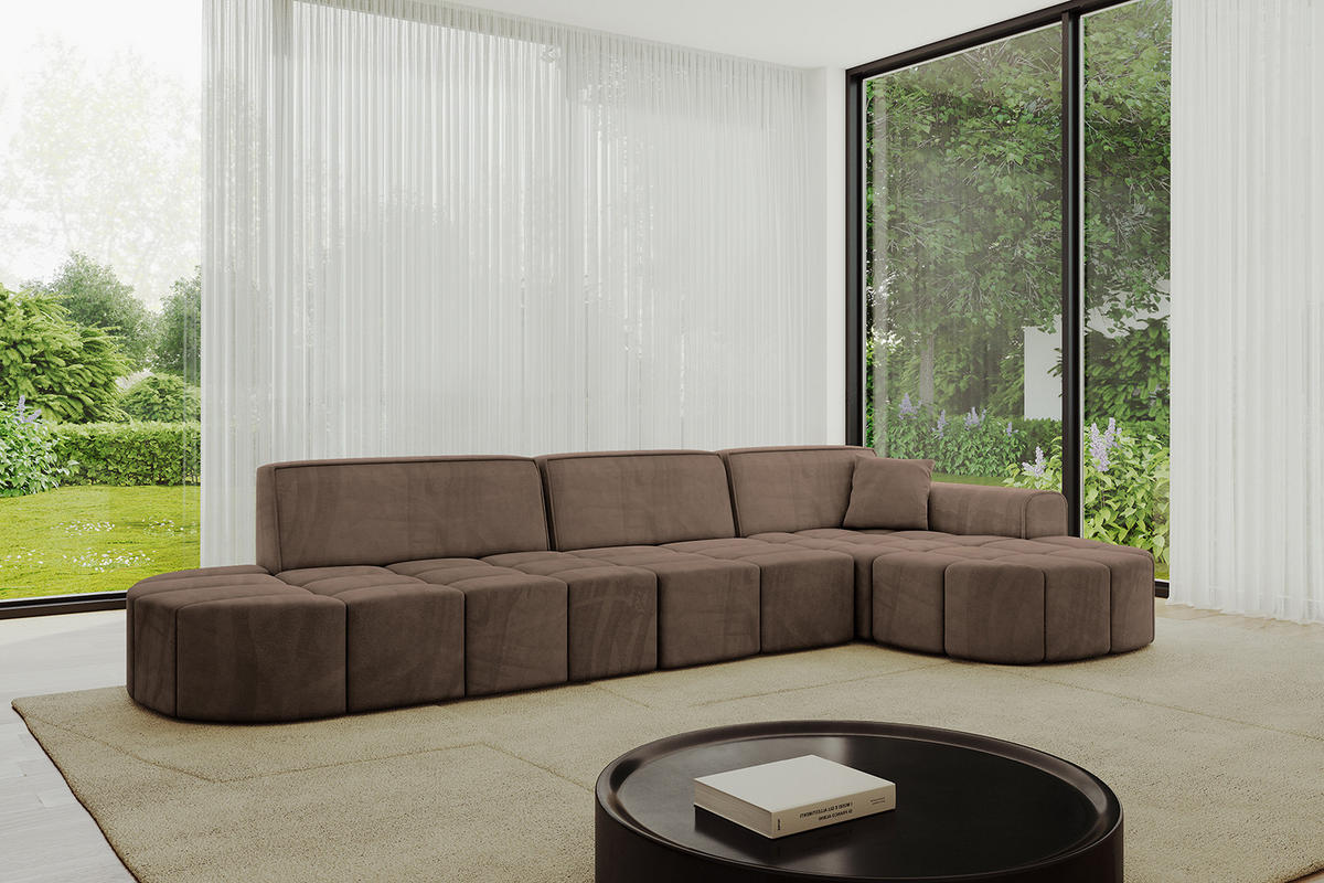 ECKSOFA Ottomane Rechts LIVO-L2 - 337x173x79,5 cm Braun - Braun, Holzwerkstoff/Textil (337/173cm) - ALTDECOR