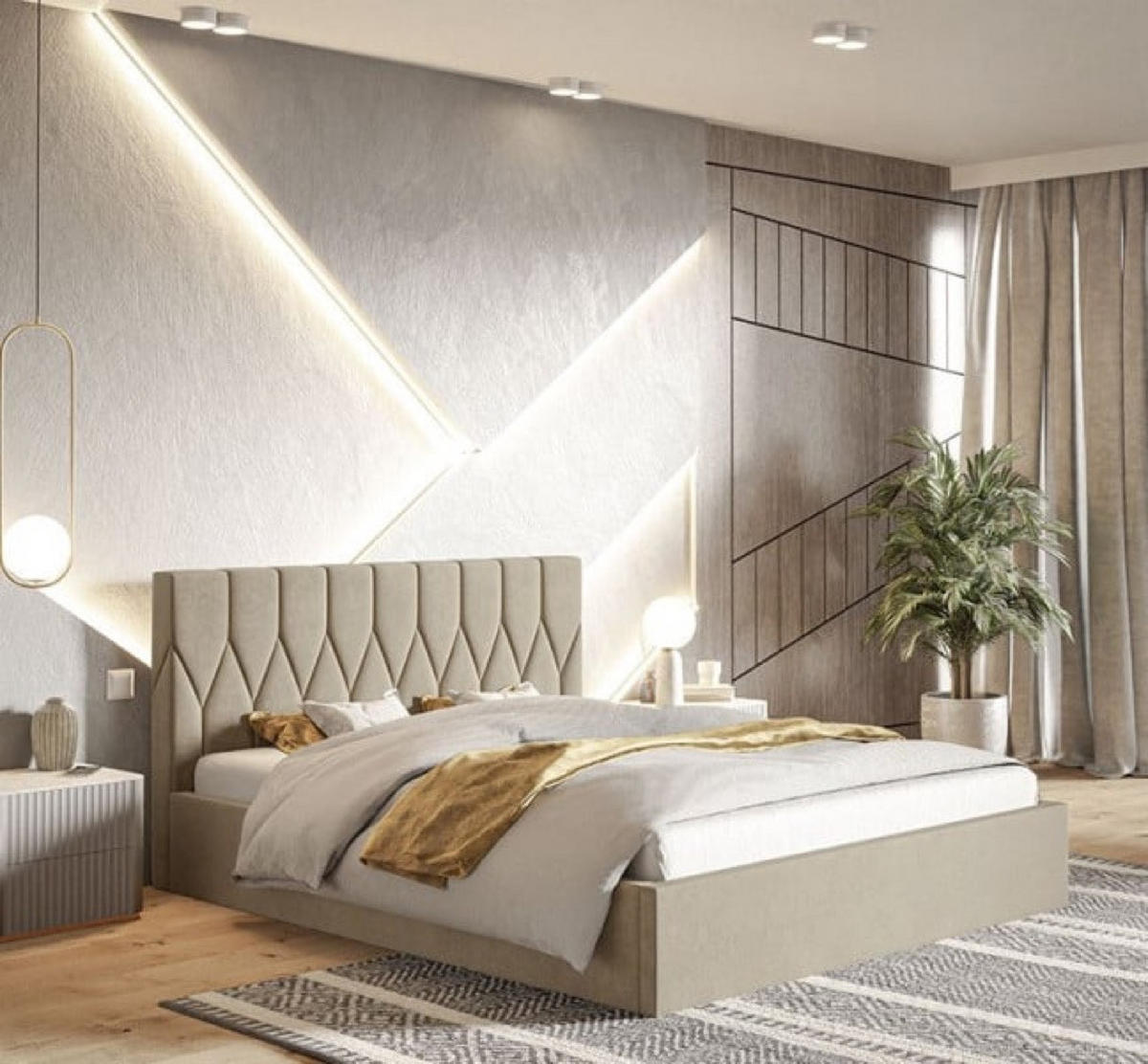 BETT Beige OLDO 9 Gepolstert Mit Bettkasten Stoff Jasmine 24 140x200 cm - Beige/Schwarz, Textil (140/200cm) - Sepro Meble