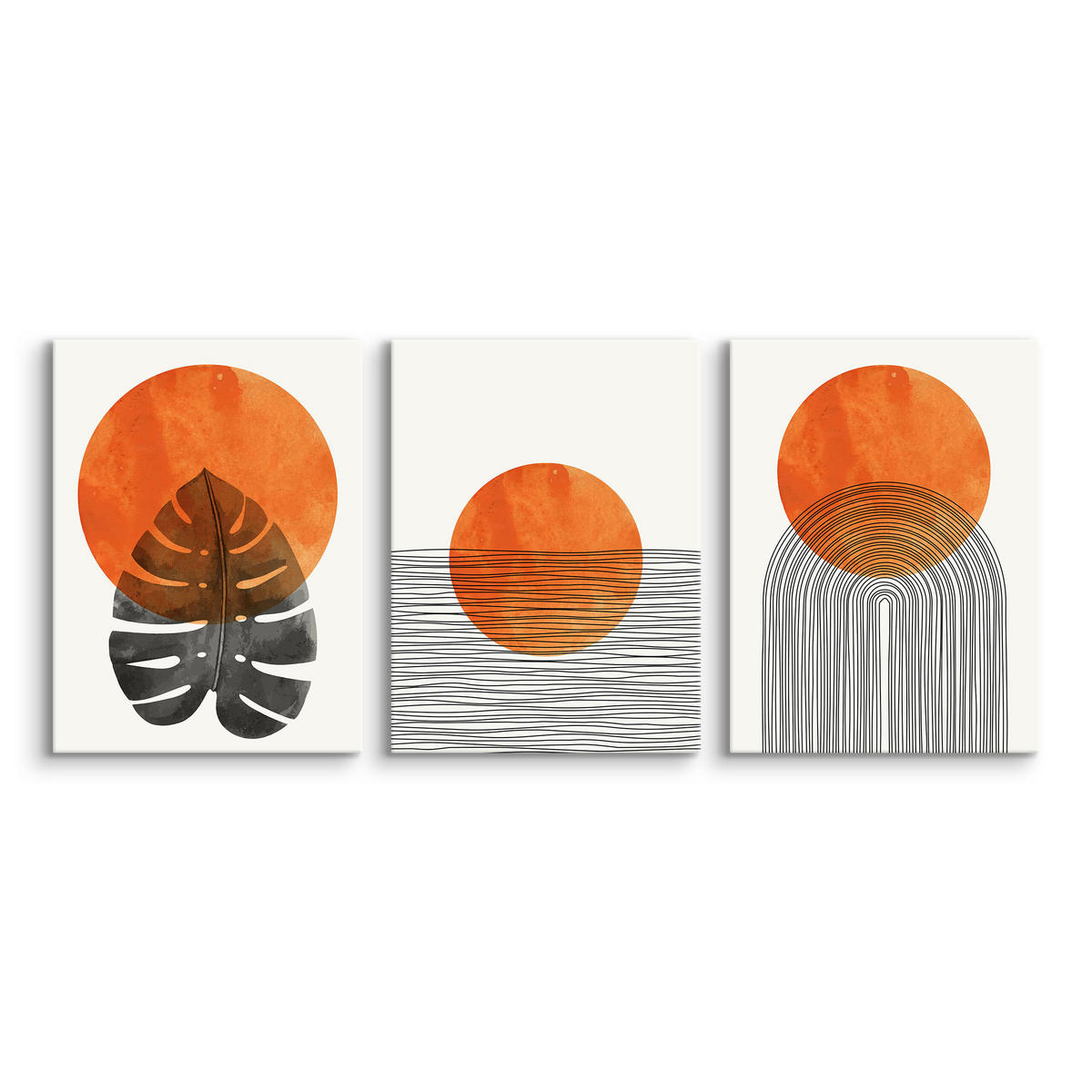 LEINWANDBILDER 3-es Set Geo-Muster Boho - Beige/Schwarz, Textil (90/40cm) - Muralo