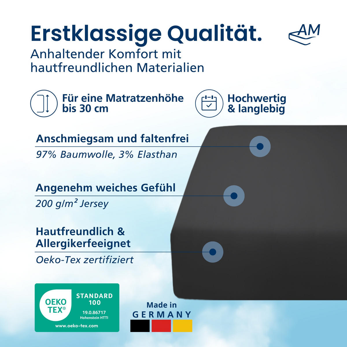 SPANNBETTLAKEN 70/200/25 cm Dunkelgrau - Dunkelgrau, Textil (70/200cm) - AM Qualitätsmatratzen