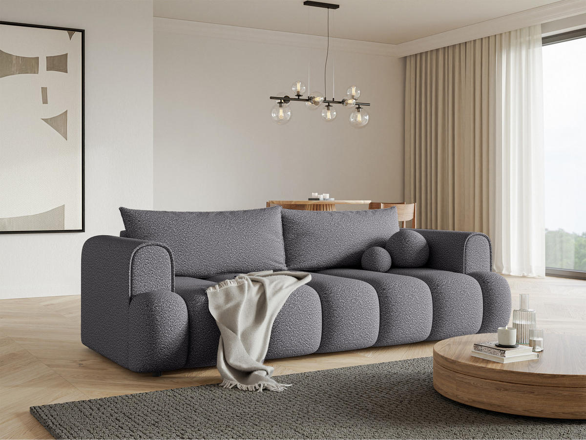 SCHLAFSOFA Dandelino Grau Boucle - Schwarz/Grau, Kunststoff/Textil (250/90/112cm) - Selsey