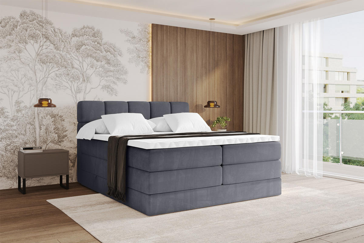 BOXBETT mit Matratze H3/H4 - FAMA KING - 160x200 cm Dunkelgrau Casablanca - Dunkelgrau, Holzwerkstoff (160/200cm) - ALTDECOR